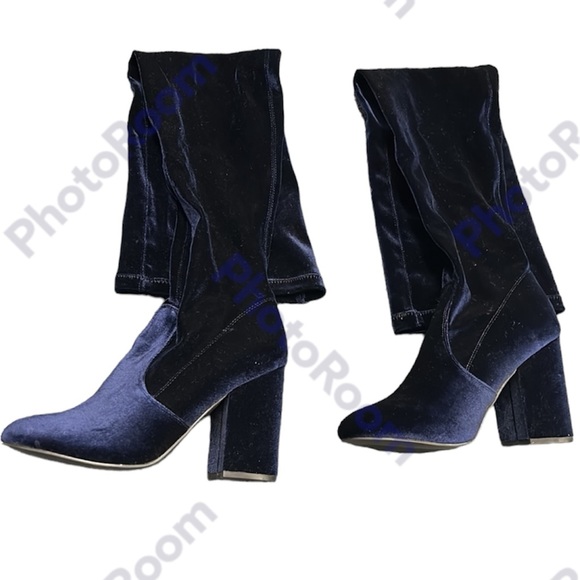 Steve Madden NORRI-V Blue Velvet Over The Knee High Heel Boots - Picture 3 of 5